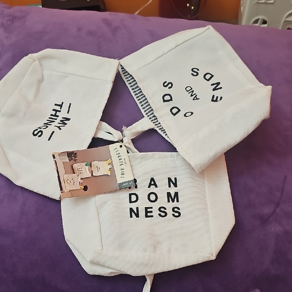 Canvas Storage Bags, 3 Small Lined Bags, Brand New With Tags